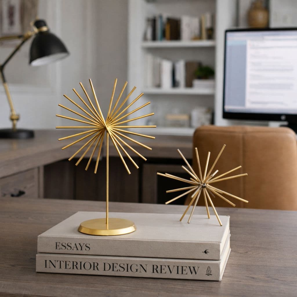 Conjunto Ouriço e Escultura Decoração Luxo Para Sala e Escritório Festa Dourado Ouro