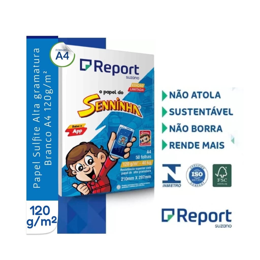 Papel Sulfite A4 Branco 120g/m² 210 x 297 mm 50 Folhas - Report