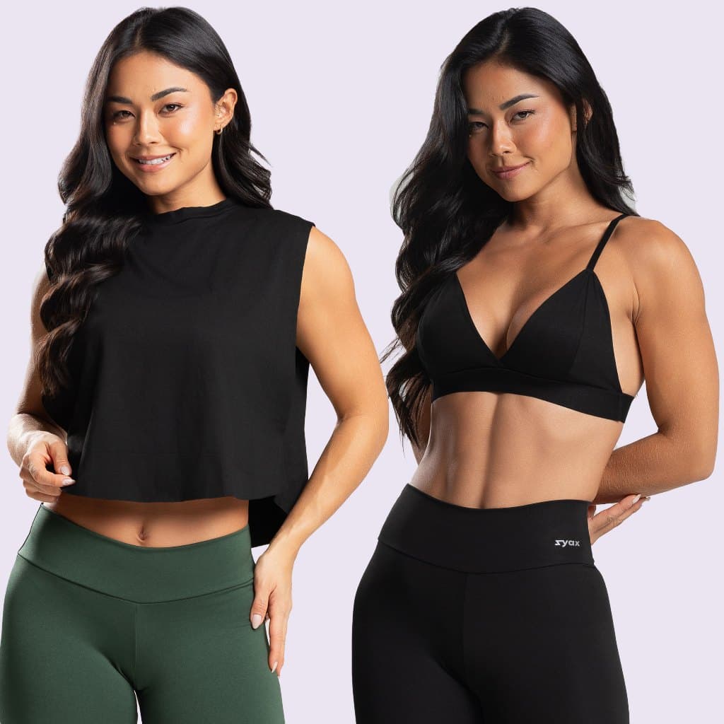 Kit 2 Camisetas Cropped Fitness +2 Tops Academia Triângulo Feminina Academia Regata Cavada Crossfit