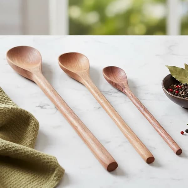 Kit Colher Pau C/3 Tamanhos Utensílios De Cozinha