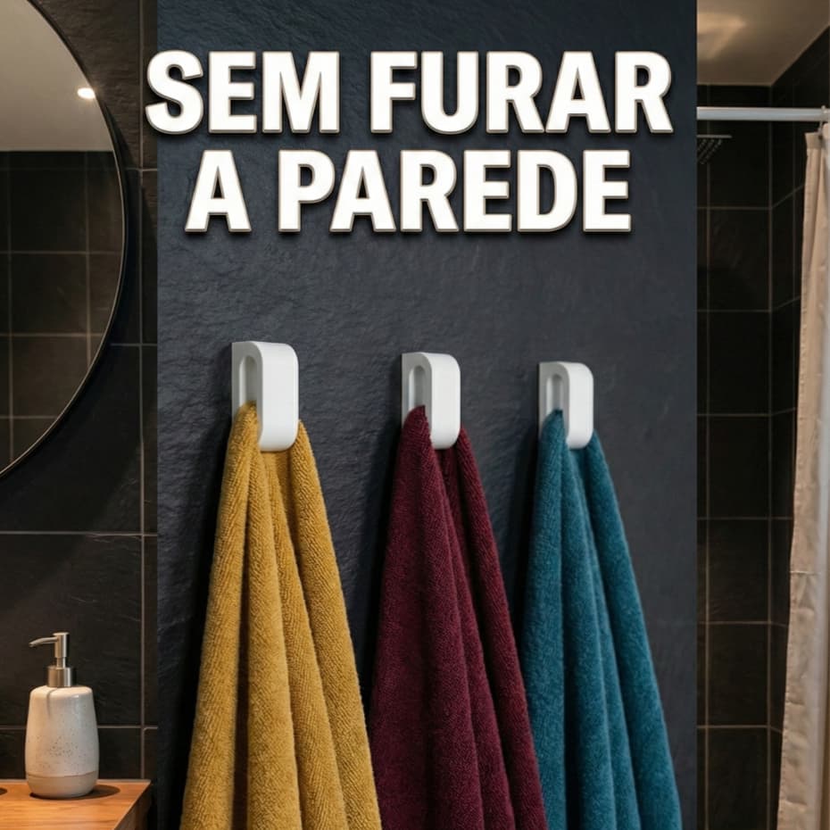 Suporte/Gancho de Toalha Sem Furar | Porta Toalha para Banheiro e Lavabo com Adesivo por Encaixe