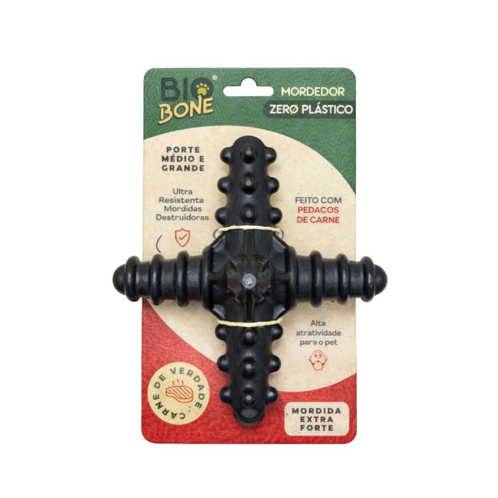 Mordedor Natural Para Cães Brinquedo Pet Biobone Asterisco Carne Grande Mordida Forte