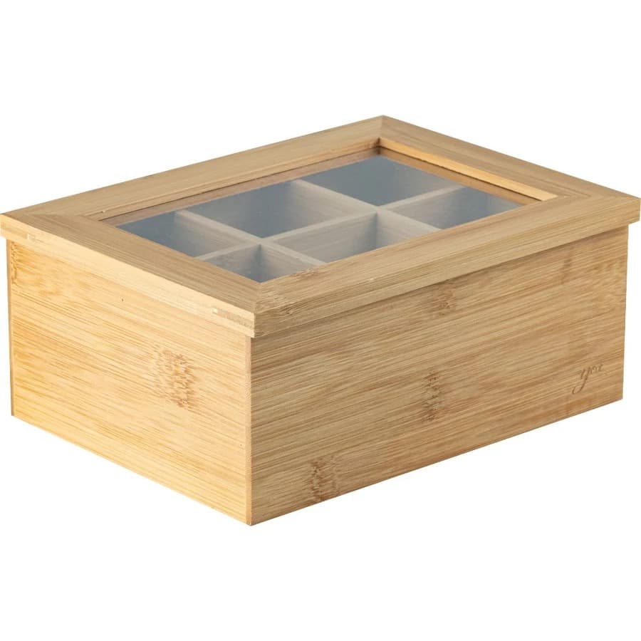 Caixa Organizadora Para Chá Sense C/ 6 Divisórias Bambu - Ou 21,5 x 16 x 9cm