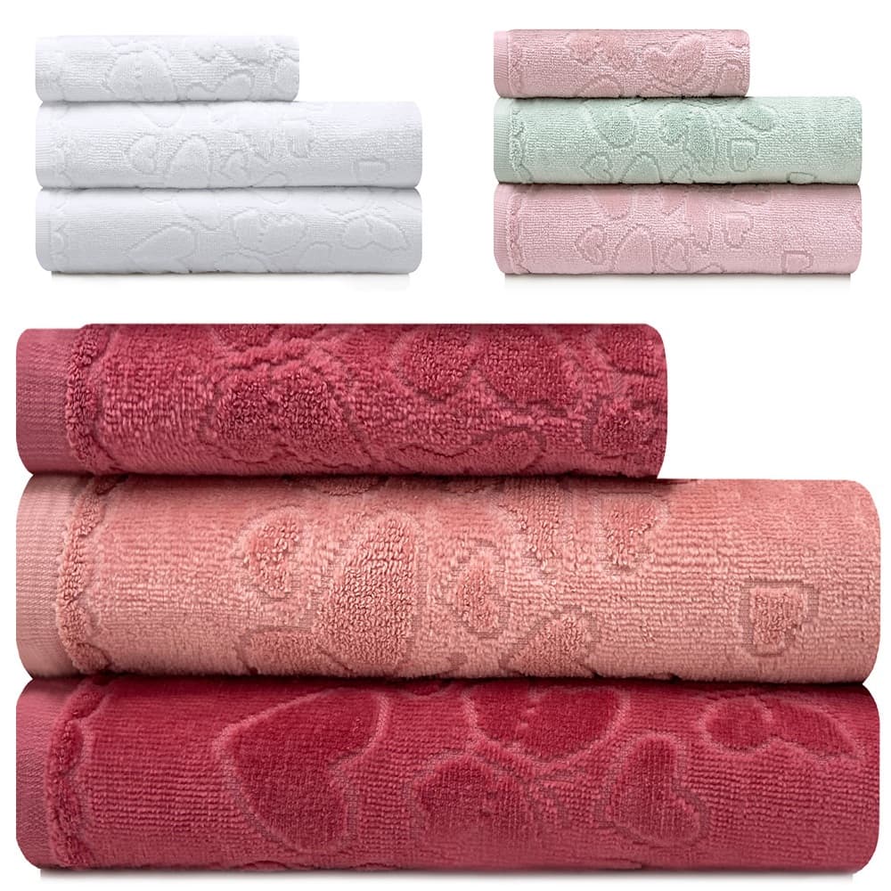 Kit de Toalhas 3 Peças Romance Banho e Rosto 100 Algodão Aveludada Dohler