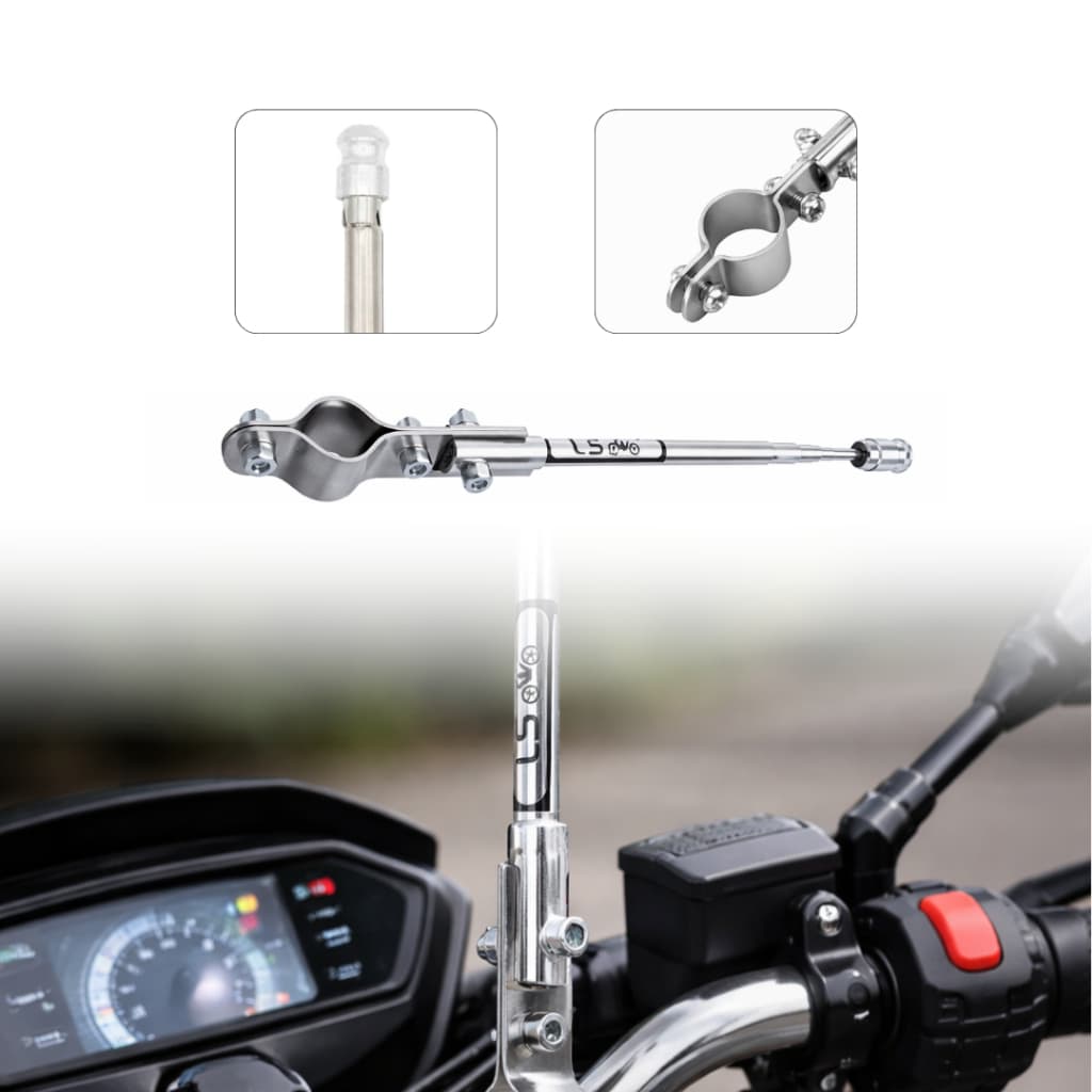 Antena Retrátil Corta-Pipa Cromada para Guidão de Moto Cromado 6 Estágios Reclinável