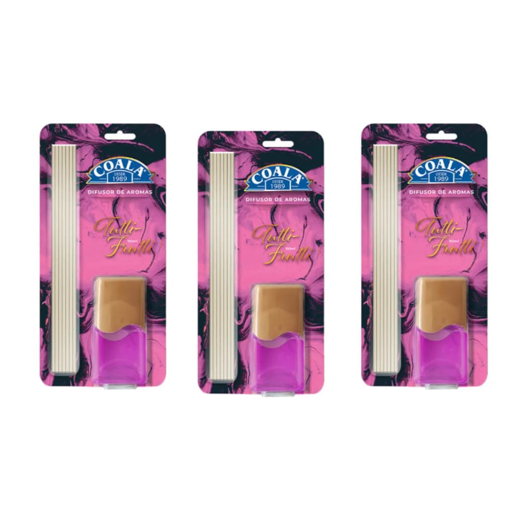 Kit 3x Difusores Tutti-Frutti Coala Home 100ml Cada Cheirinho Para Casa Aromatizador De Ambiente