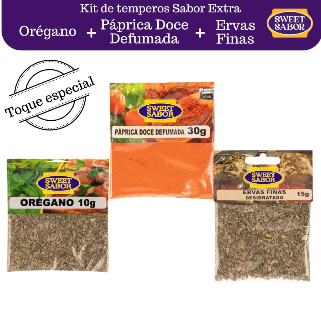 Kit Sabor Extra – Orégano, Páprica e Ervas Finas. Temperos para variar o dia a dia