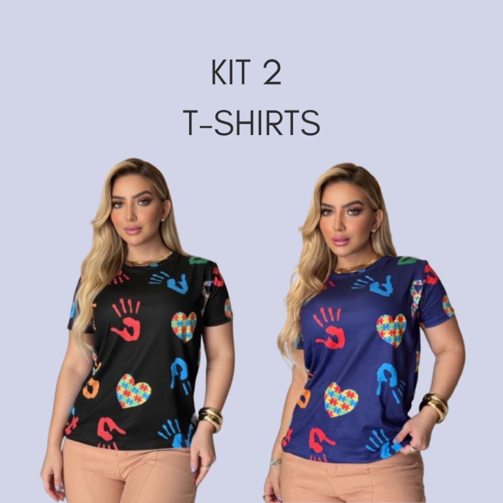 Kit T-shirt Feminina Autismo Coração Blusa Manga Curta Autista Camiseta Baby Look Estampada Inclusão