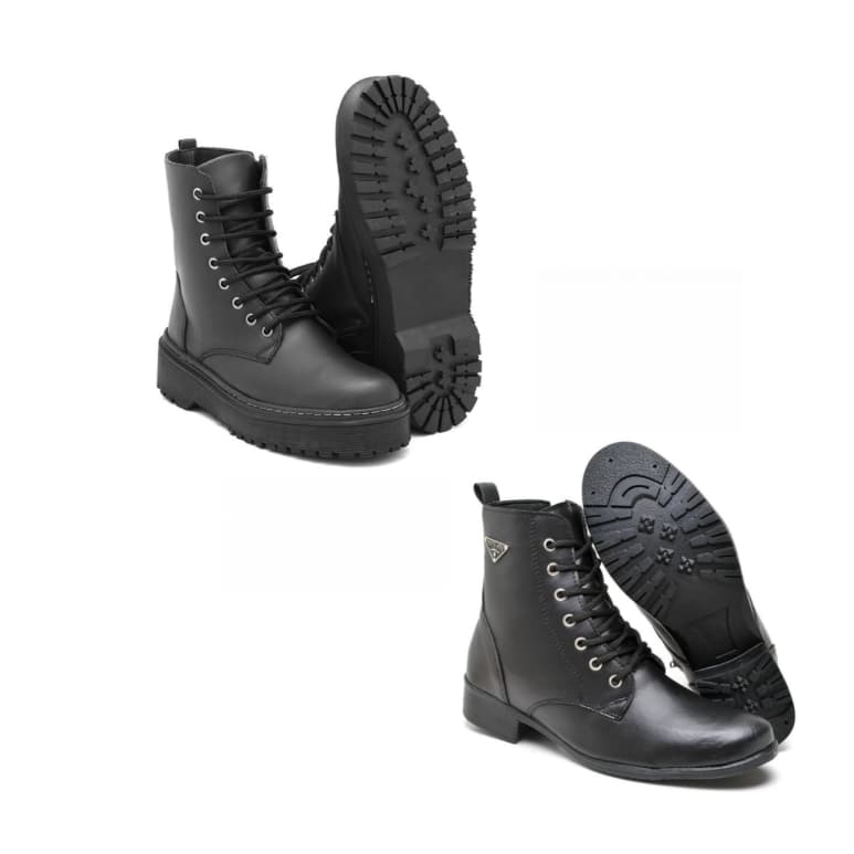 Bota coturno feminina sola reta preta cano médio+ bota coturno feminina cano médio preto