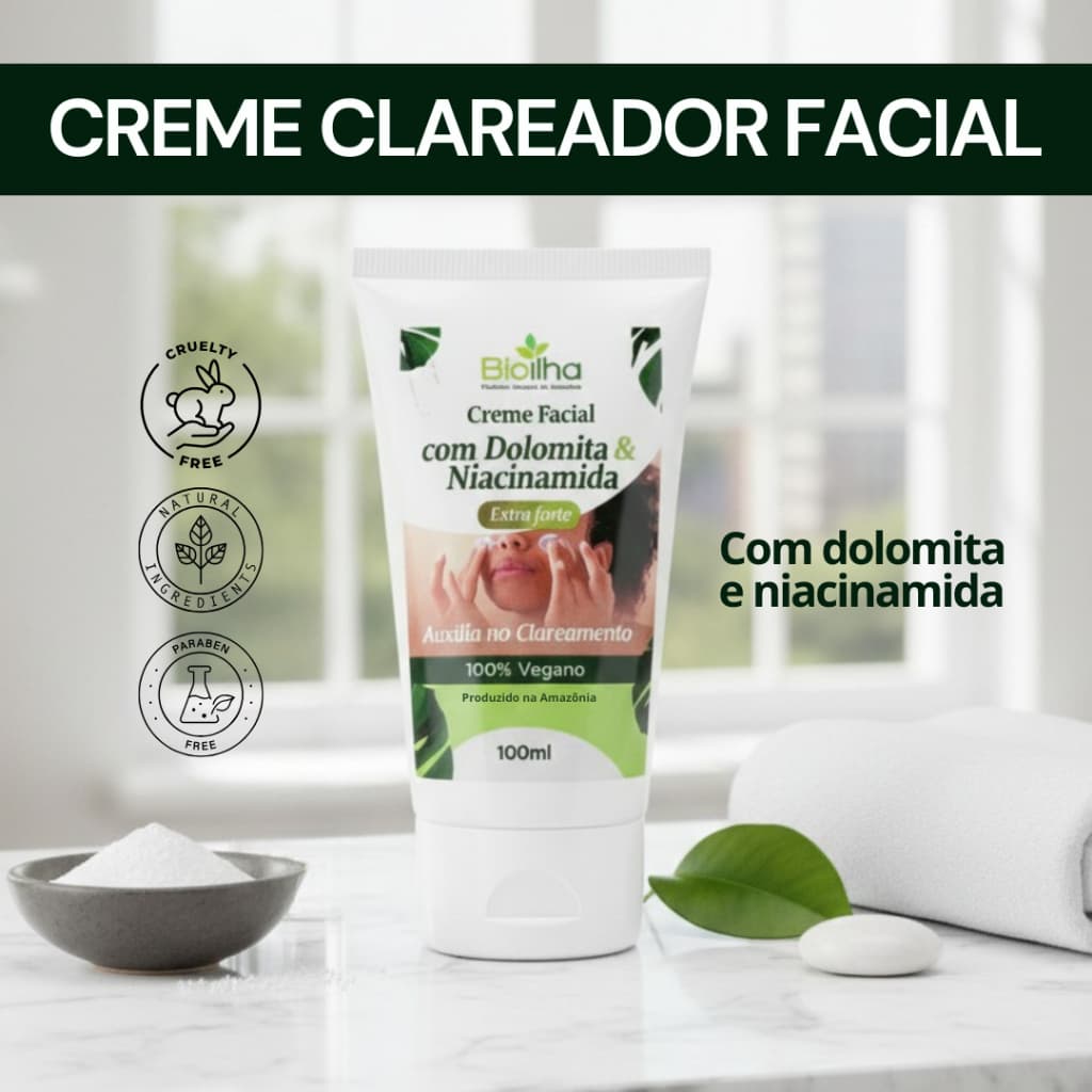 Creme Facial clareador de dolomita com niacinamida