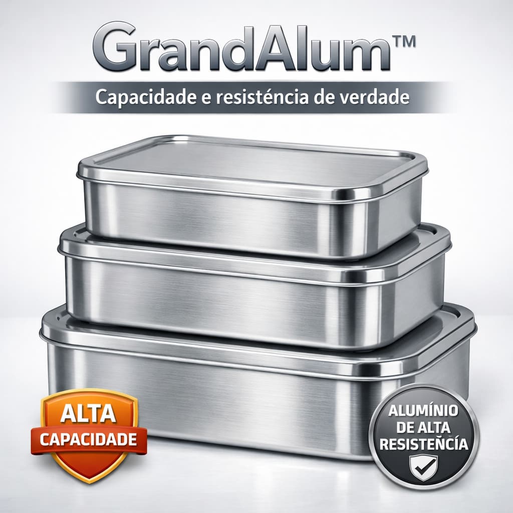 Potes Formas Vasilhas Grandes Retangulares Alumínio Kit 3 Organizadores P/Cozinha Alta Resistência
