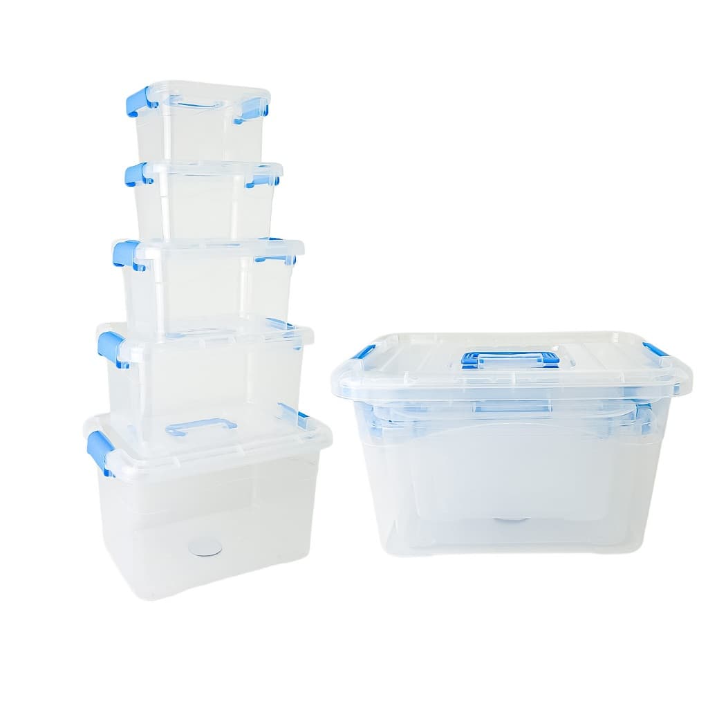 Kit 5 Caixas Container Com Alça E Trava Incolor Multiuso Organização Caixa Organizadora