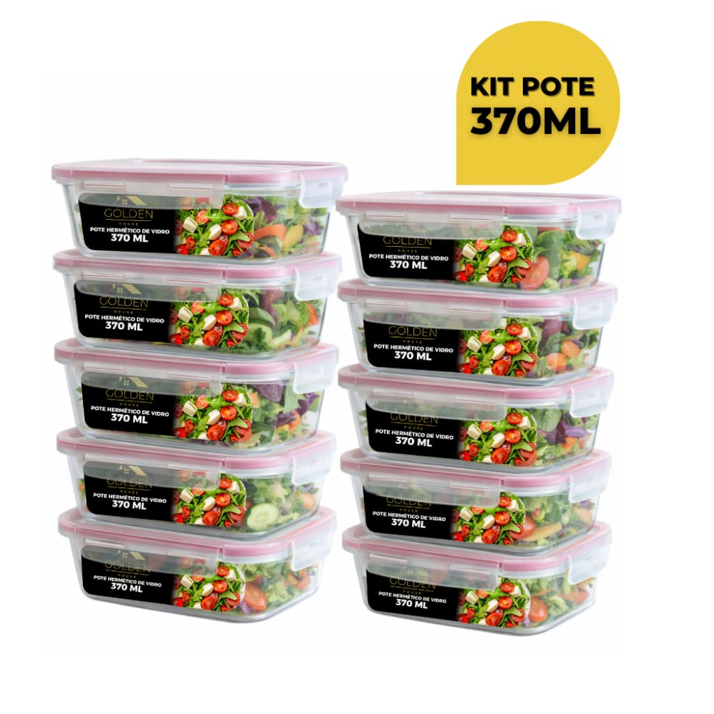 Kit 10 ou 5 Potes Vidro Hermético 370ml Retangular Tampa Com Trava