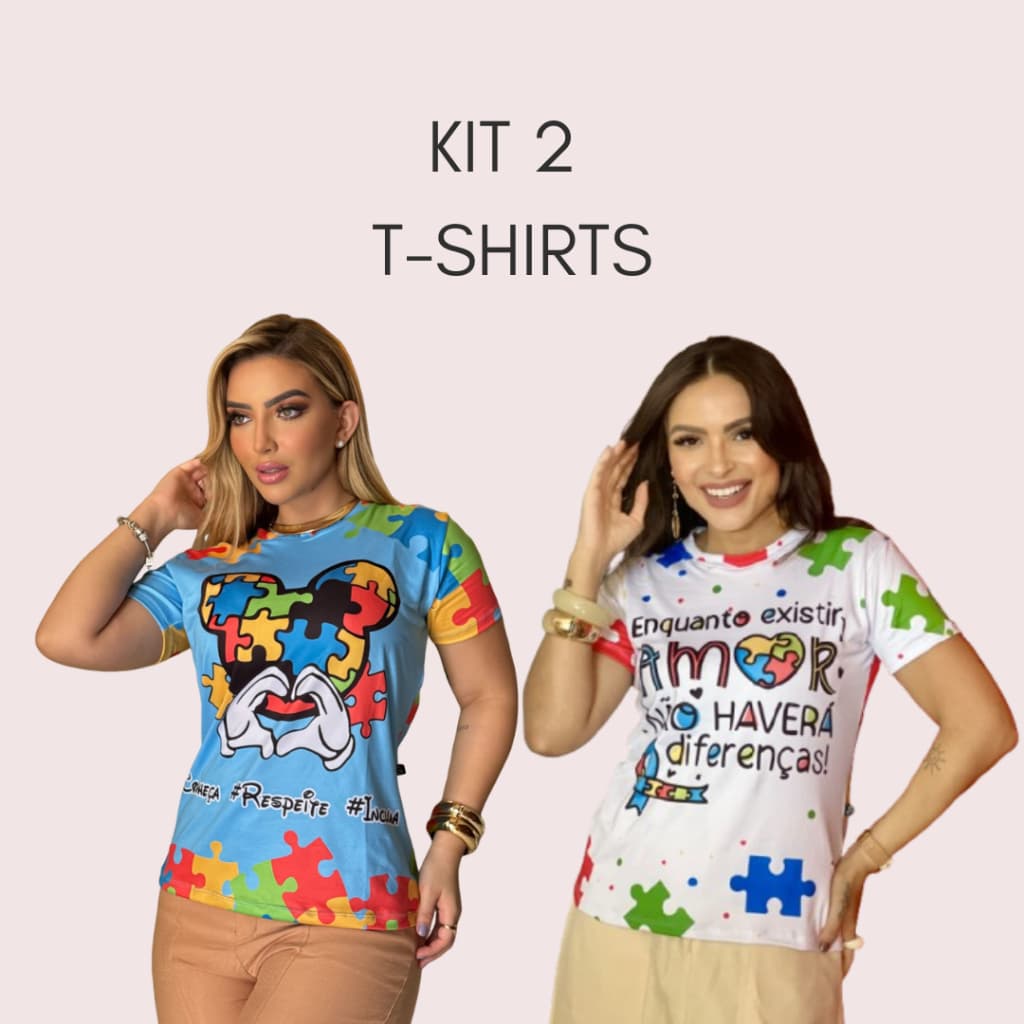 Kit T-shirt Feminina Autismo Blusa Manga Curta Camiseta Baby Look Estampada Inclusão Autista Mickey