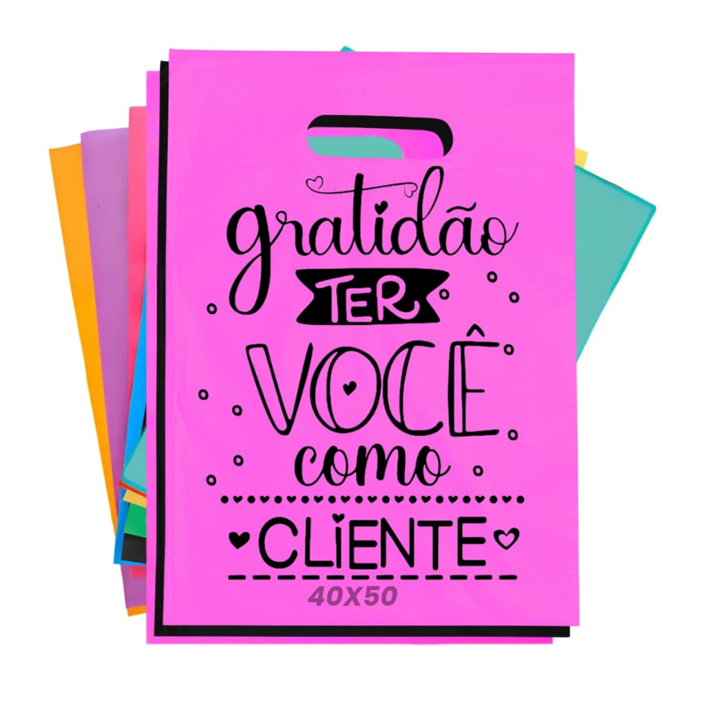 Kit 200 Sacolas Plástica 40x50 Personalizada Estampa Gratidão Ter Voce
