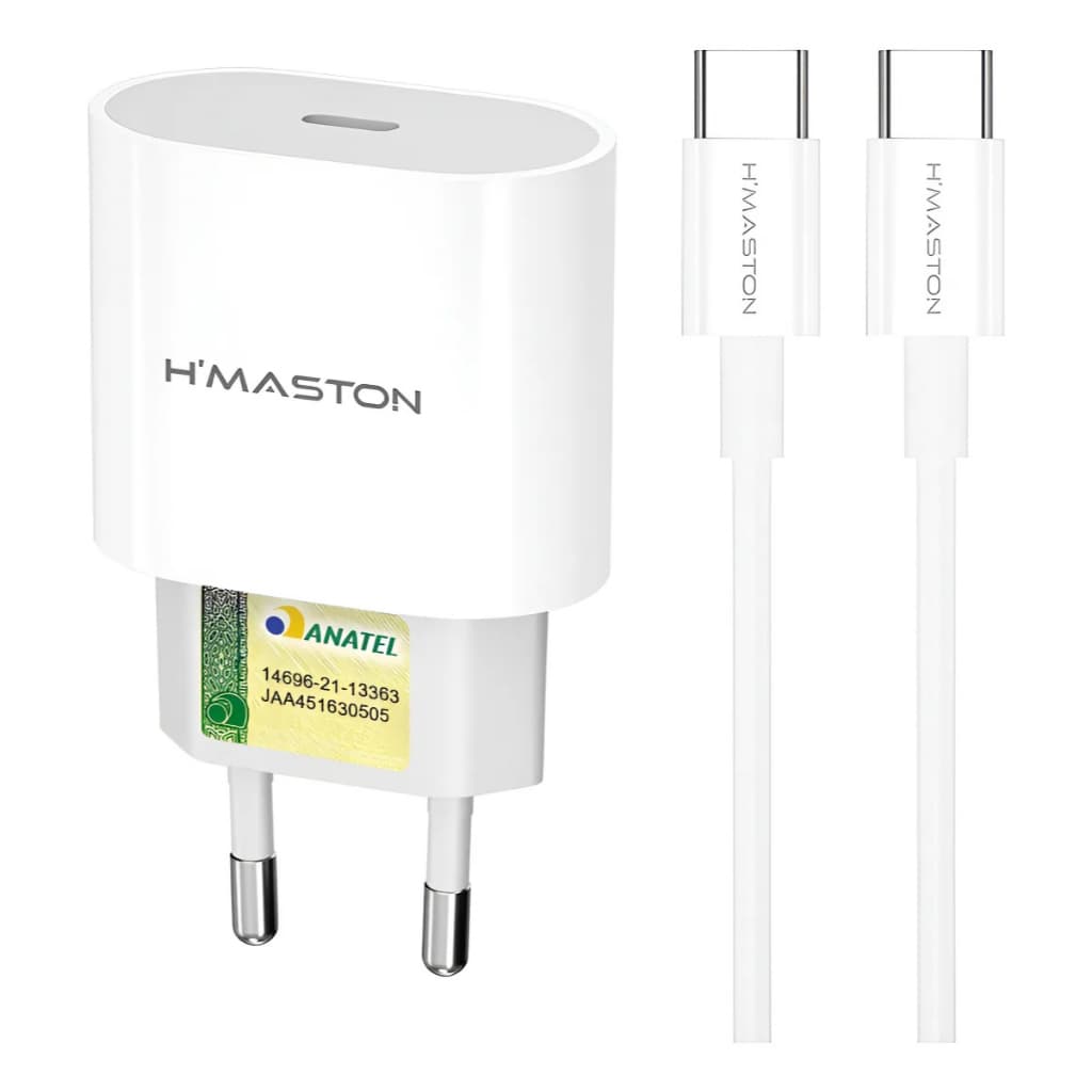 H'Maston Carregador Celular Turbo Compatível iPhone 15 16 17  Tipo-C 30W + Cabo Tipo-C para Tipo-C