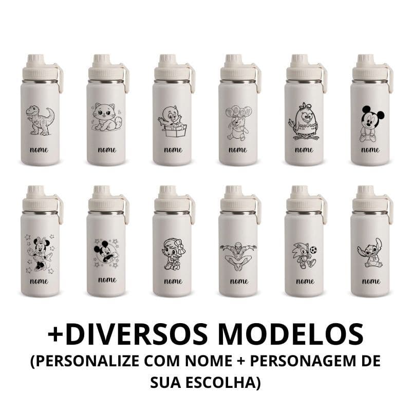 Garrafa Térmica Infantil Personalizada 350ml Com Base De Silicone I Garrafa Escolar - Anti-Vazamento - Volta as Aulas