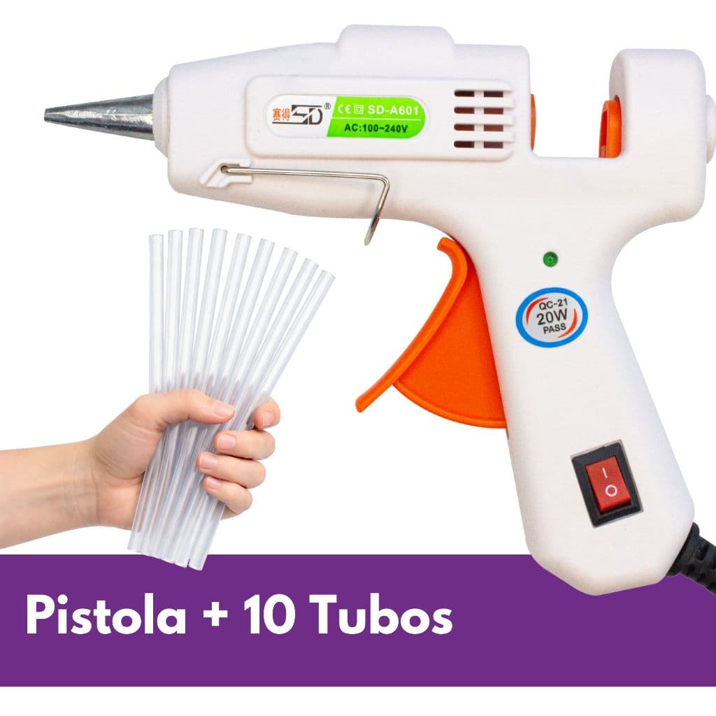 Pistola De Cola Quente Bivolt Bico Fino, Botão Liga e Desliga 20w + 10 Bastões De Cola