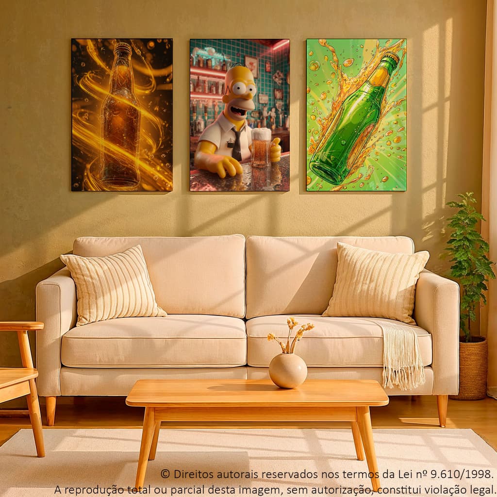 Kt 3 Peças Quadros Decorativo Bar Area de Lazer Cerveja Garrafa