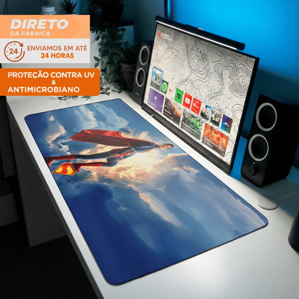 Mousepad Antiderrapante Grande  80x30 Supermen Super Homem Mouse Pad Grande RGB