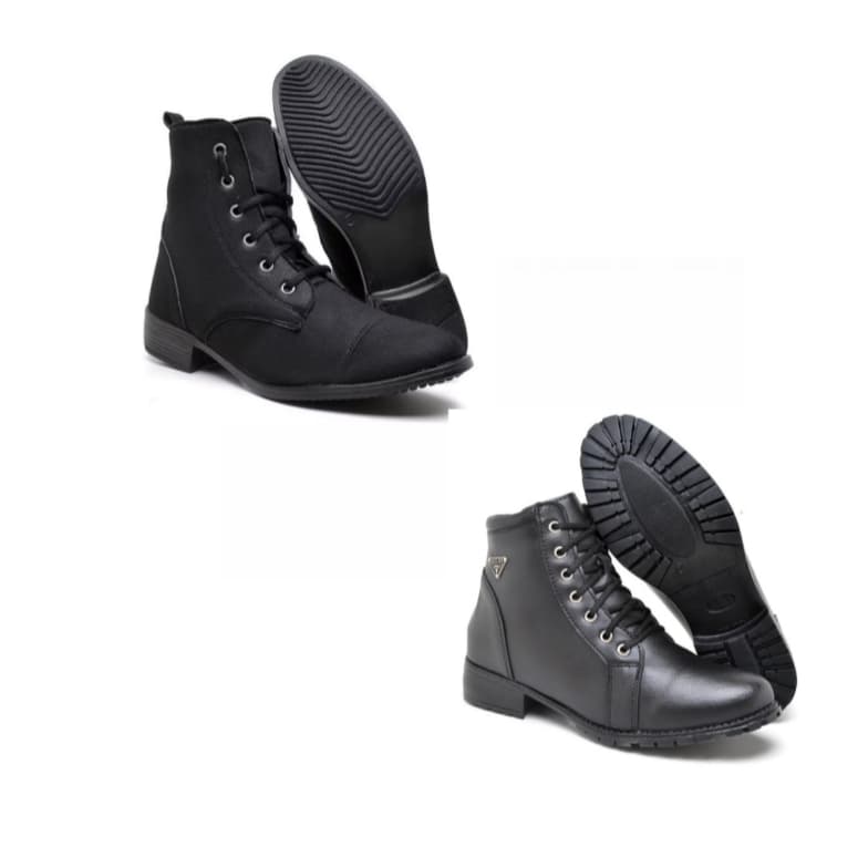 Bota coturno feminina preta cano curto+ bota coturno feminina preta cano médio
