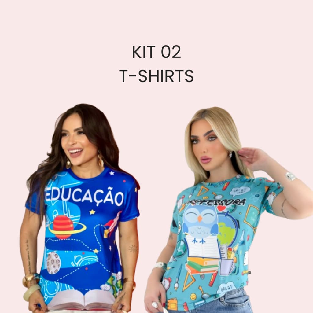 Kit T-shirt Feminina Educação Profissões Professora Blusa Manga Curta Camiseta Baby look