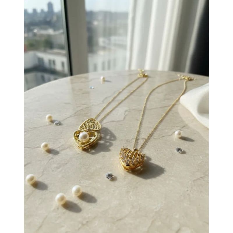 COLAR Coração com pérola banhado Ouro 18k