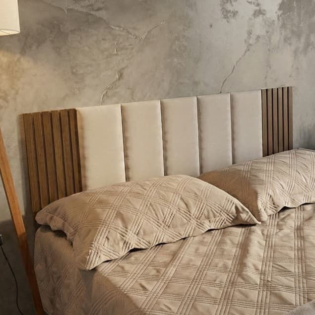 Kit até 12 Placas de Cabeceira Modular Autocolante + Painel MDF Ripado Cama Casal King - ENVIO IMEDIATO
