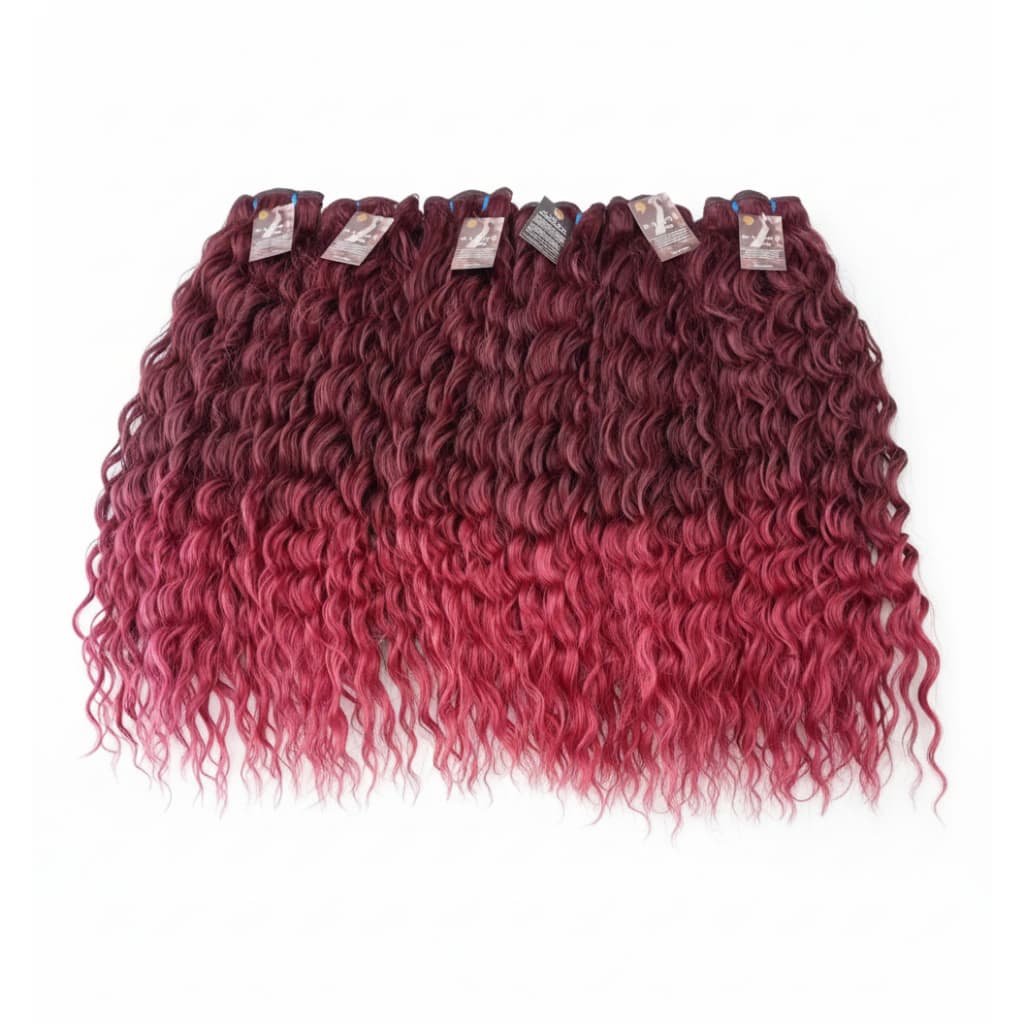 Aplique de Cabelo Europeu Semi Humano Natural Cacheado Marsala na Tela 70cm
