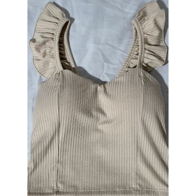 Cropped Blusa Feminina Canelado Regata Com Babado Bojo
