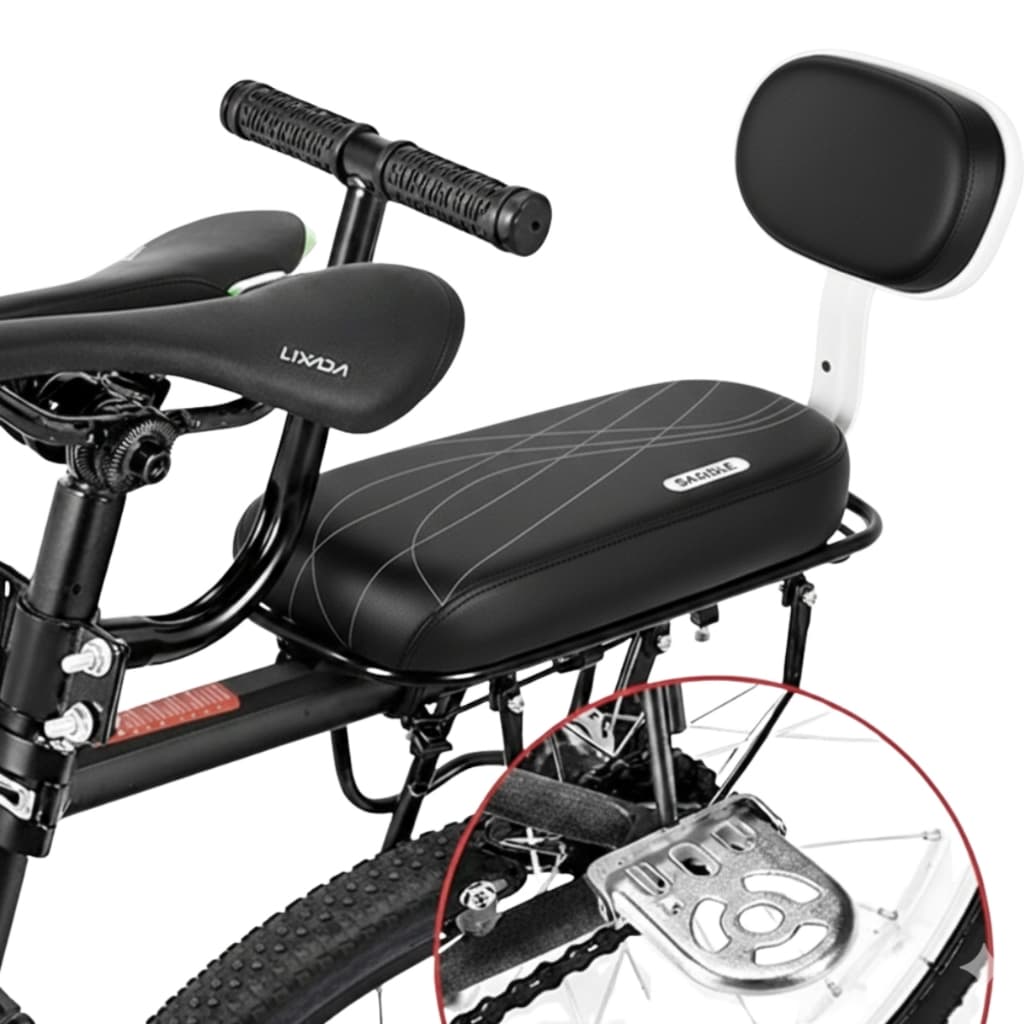 Banco Traseiro Para Bicicleta + Bagageiro para Até 50KG Garupa Banco Apoio Mãos e Suporte Para e Pés