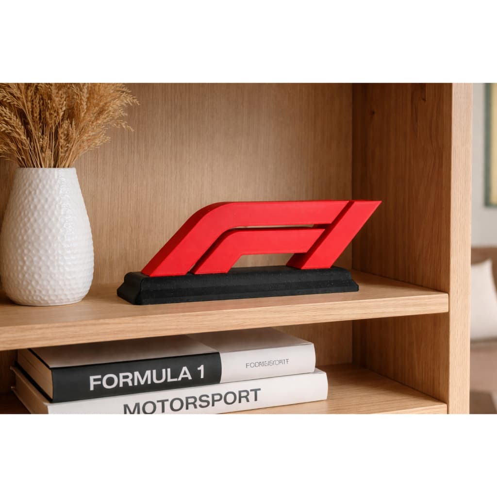 Placa Decorativa Logo Formula 1 F1 Com Base Alto Relevo Mesa Estante Setup Gamer Escritório