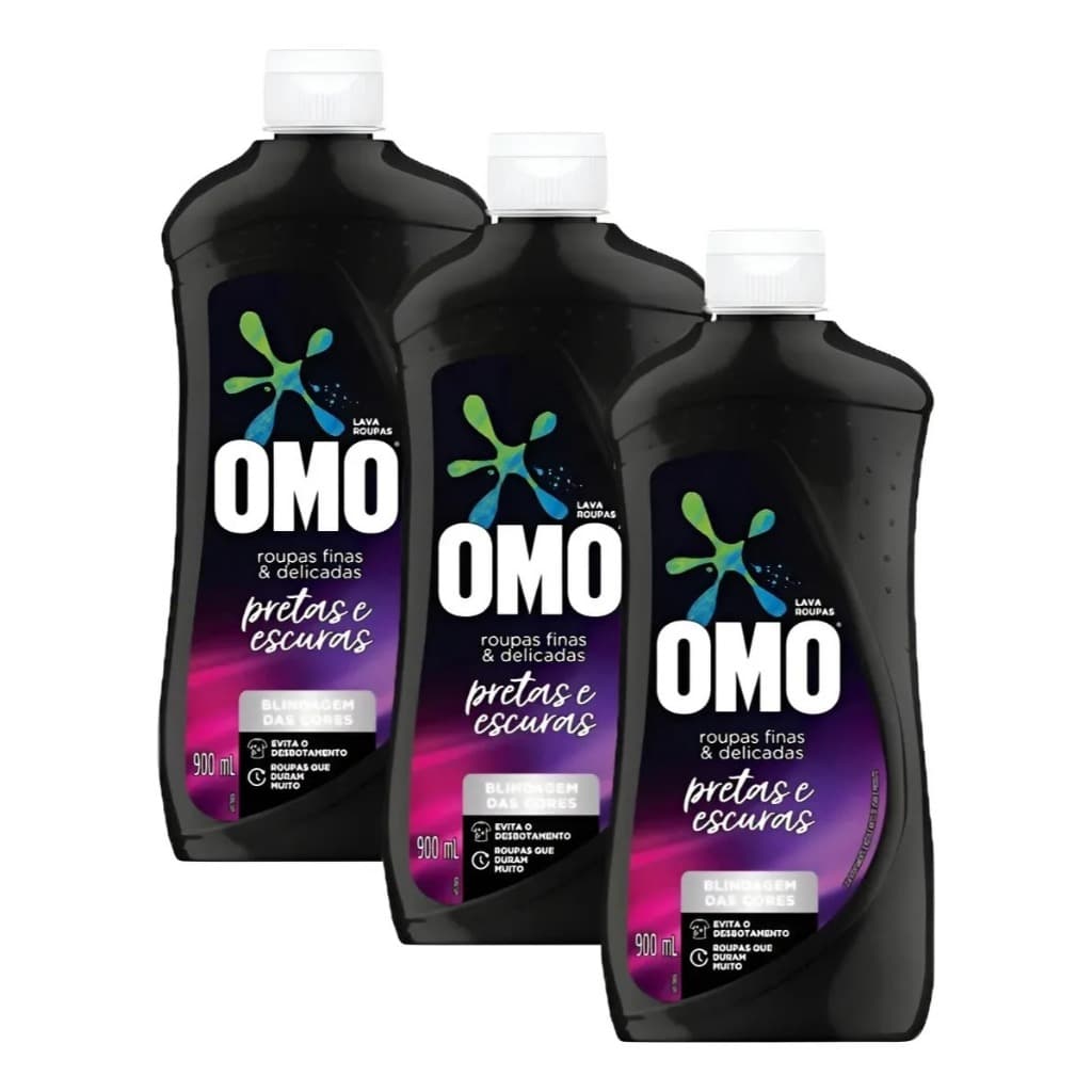 Kit 3 Sabão Líquido Omo Roupas Finas Delicadas Pretas 900ml cada