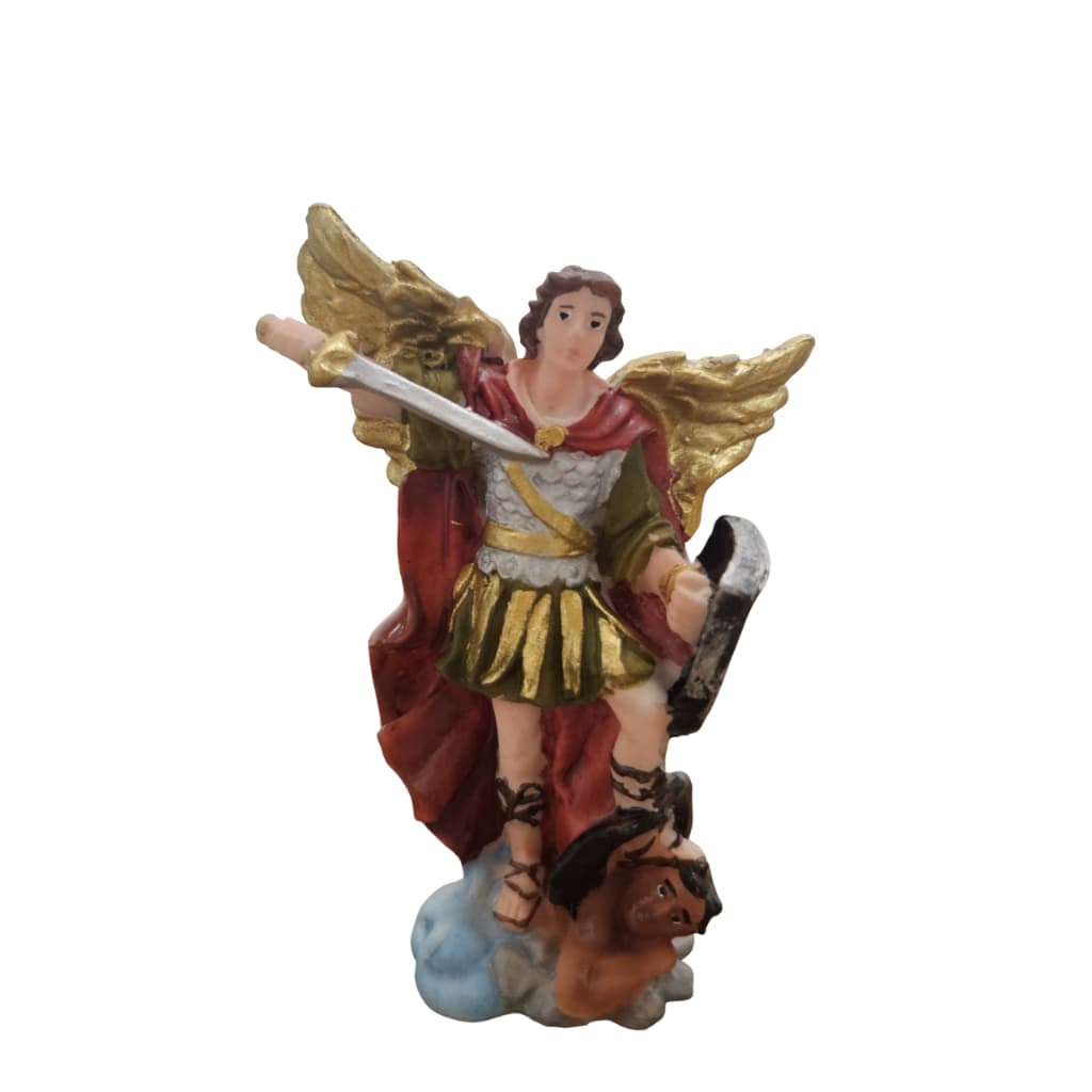 Imagem de São Miguel Arcanjo em Resina - 9 cm - Asas Douradas - Decoração Católica Estatueta