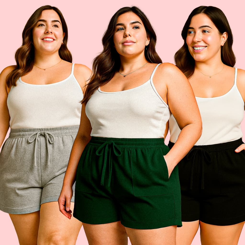 Kit 3 Shorts Leve Plus Size Grande Confortável Liso Grande  G1 ao G3