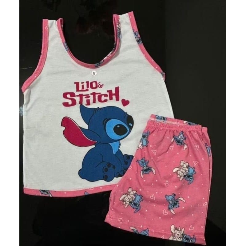 baby Doll infantil regata feminino, estampa do Stich