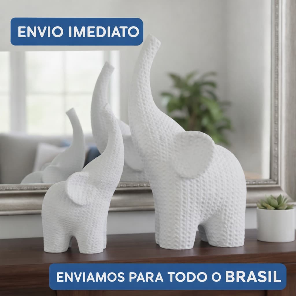Elefantes Decorativos Efeito Crochê Brancos – Design Moderno | Presente Artesanal