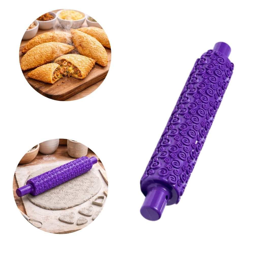 Rolo Decorador Texturizado para Massas Biscuit Confeitaria Artesanato Cerâmica Fria 31cm