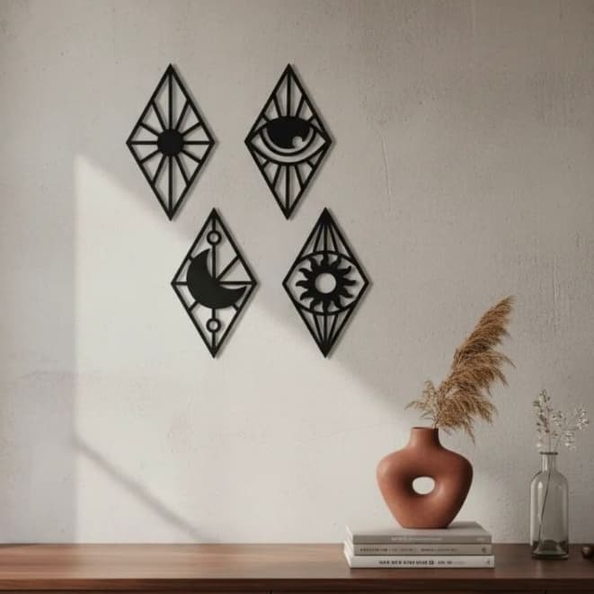 Conjunto Mistico Sol Lua Olho Esoterico Decoração de parede Mistica e Esoterica