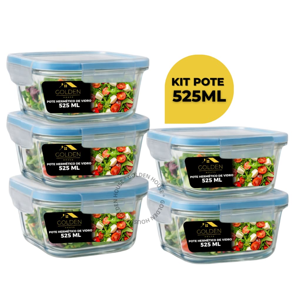 Kit 5 ou 10 Potes Vidro Herméticos 525ml Quadrado Resistente Marmita - Premium