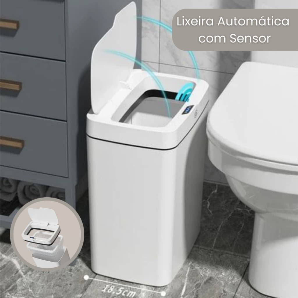 Lixeira Inteligente com Sensor Automático 14 Litros Recarregável Retângular