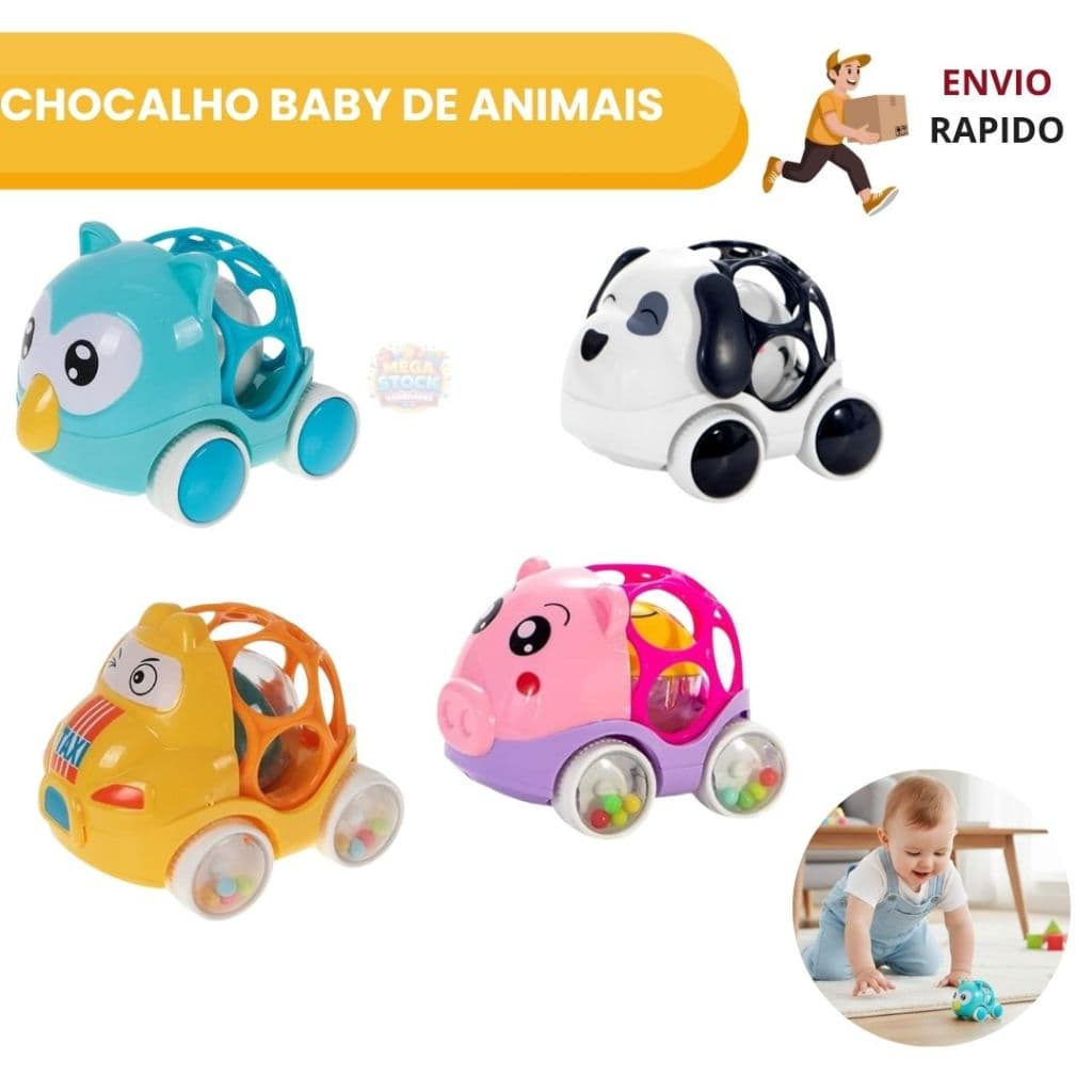 Chocalho Baby Brinquedos Sensorial Educativo 0-12 Meses Colorido Com Som Interativo Com Rodinhas