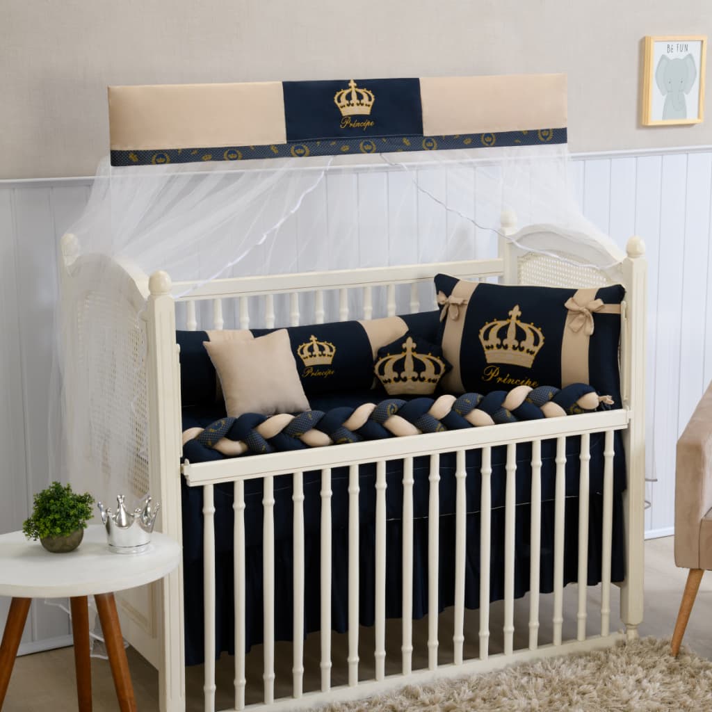 Kit Mini Berço Coroa Bordado  12 Peças Menino Menina C/ Saia Berço - Cores