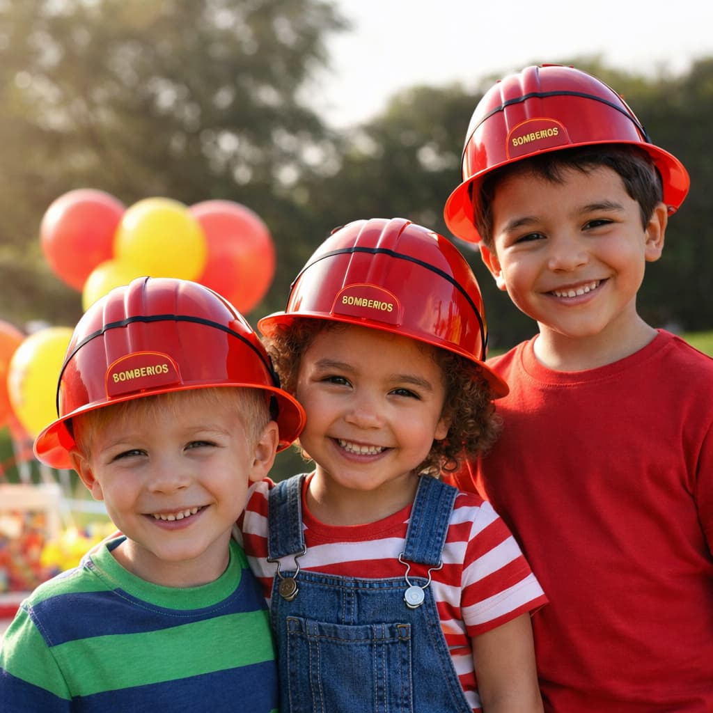 Kit Com 6 Capacetes de Bombeiro Infantil Vermelho Fantasia