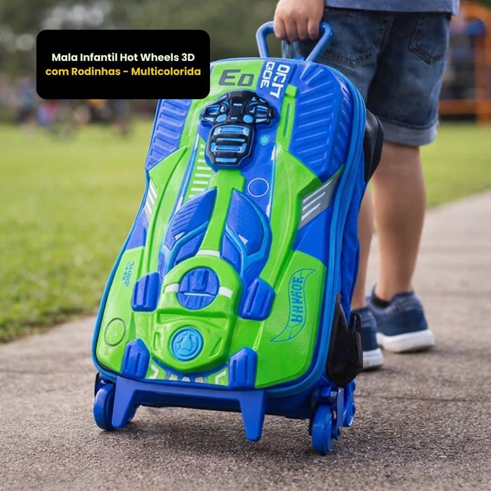 Mala Infantil Hot Wheels 3D com Rodinhas - Multicolorida Mochla De Rodinha Hot Wheels