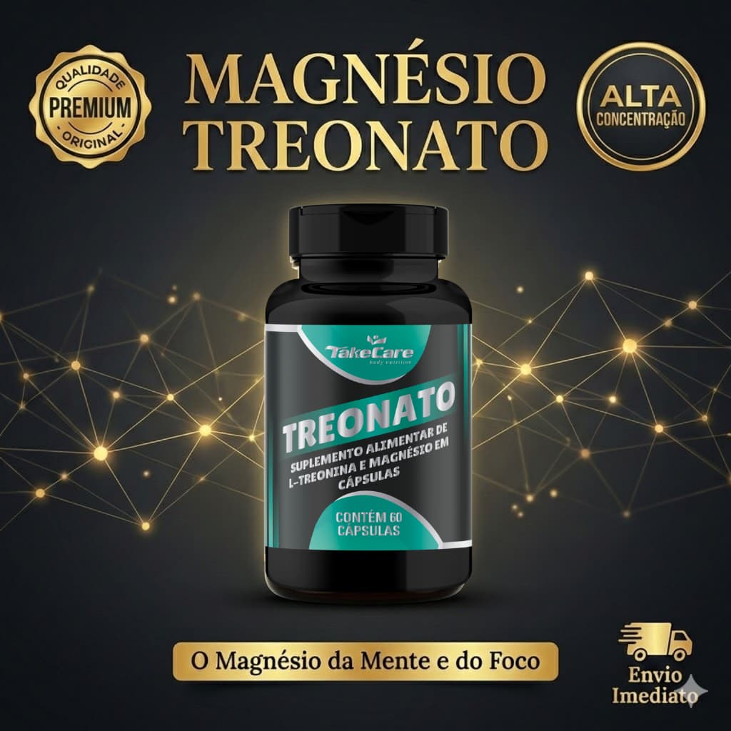 Magnésio L-Treonato Take Care 60 Caps | Foco, Memória e Cognição Premium