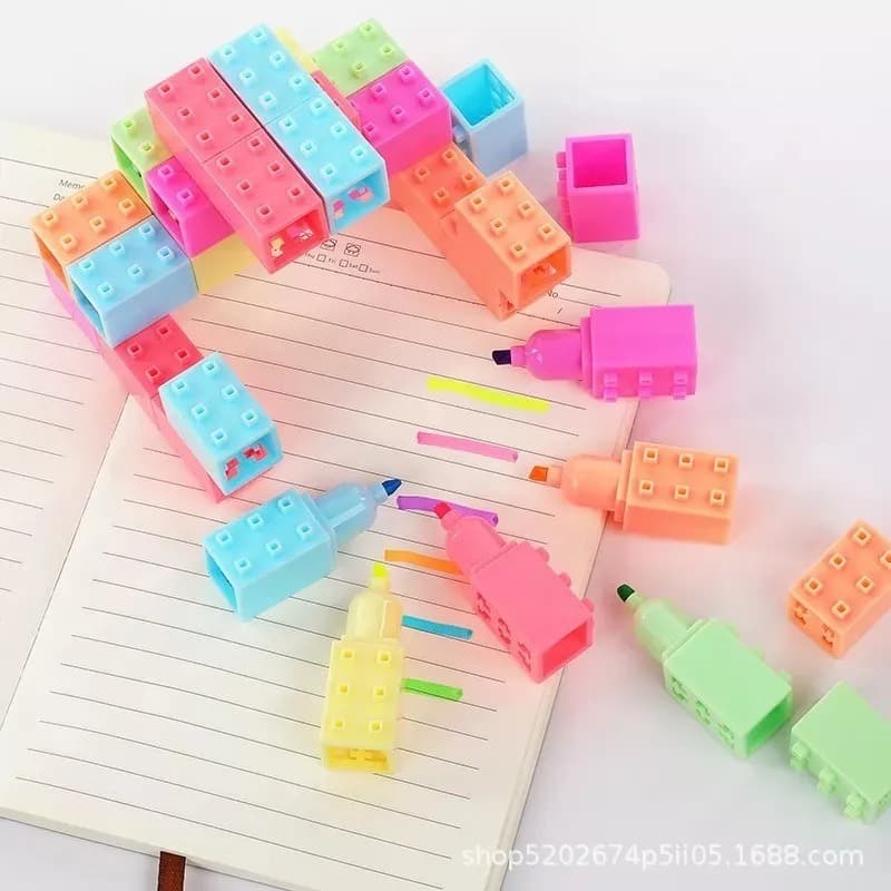 Canetinha 6 Cores de ENCAIXE LEGO Forma de Bloco de Construção Barato / Papelaria Fofa-Escrita