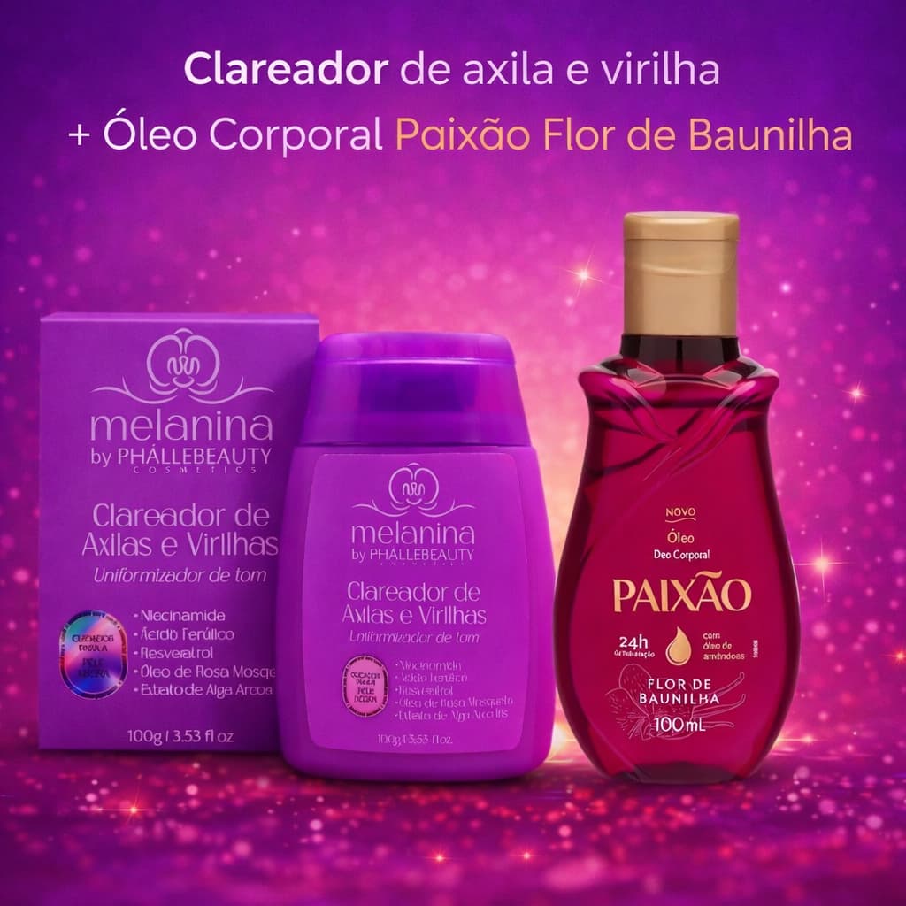 Kit Clareador de Axilas e Virilhas Phallebeauty + Oleo Corporal Flor de Baunilha