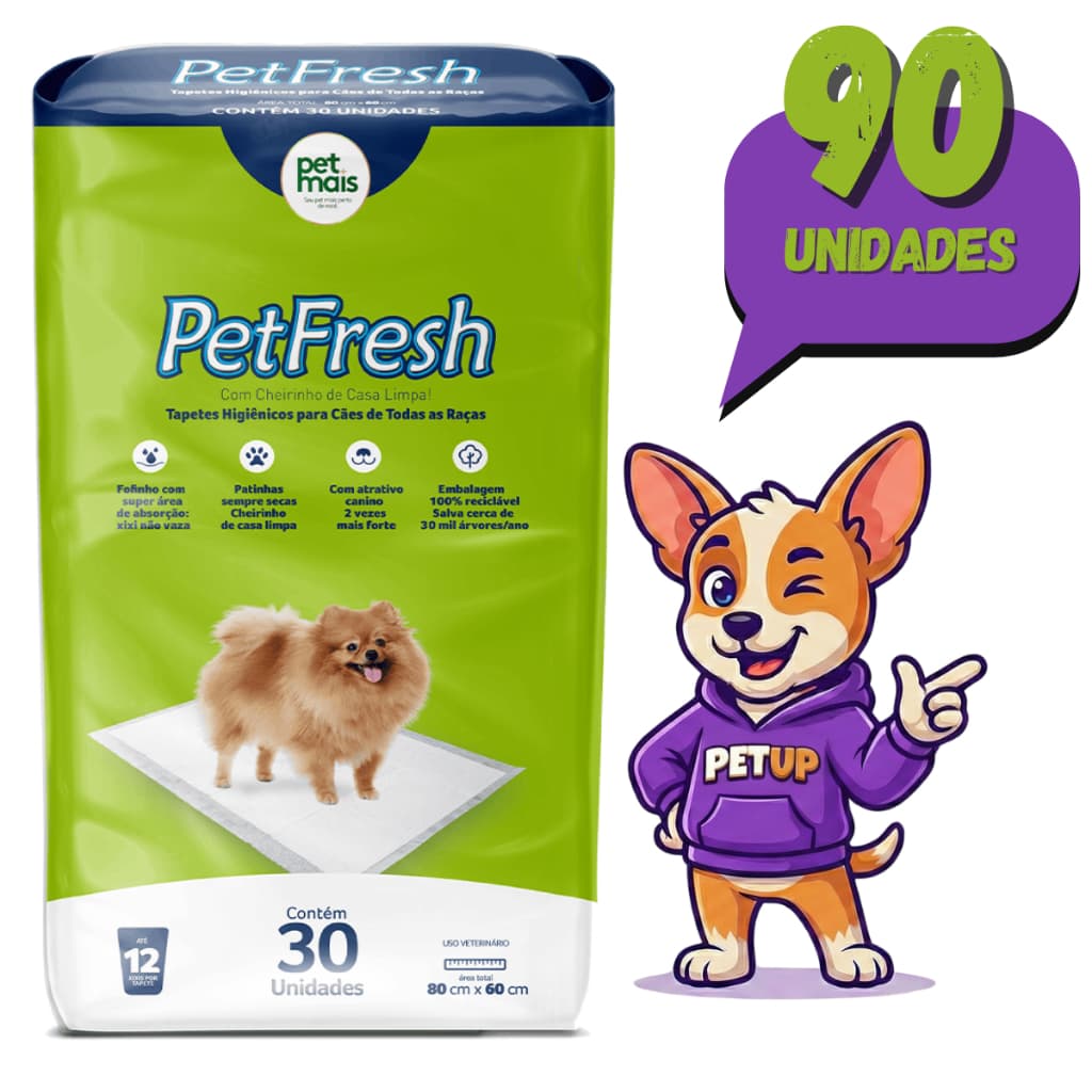 Tapete Higiênico 90 Unidades Petfresh 80x60cm Cães e Gatos - Petmais