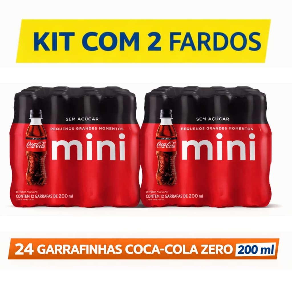 Kit 24 Mini Guaraná Refrigerante Coca Cola Zero Açucar Pet 200ml Fardo Pequeno Atacado